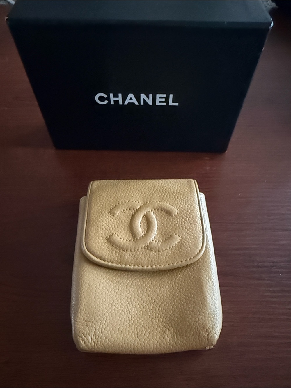 CHANEL Gold Caviar Leather CC Logo Pouch